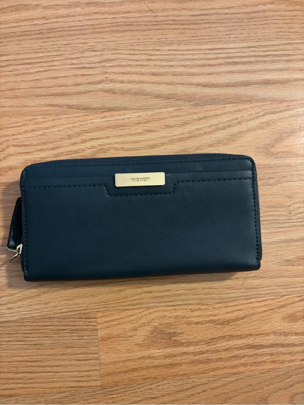 Nine West Black Long Zip Wallet with Gold Plaque